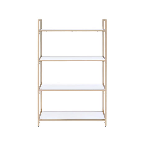 Acme - Ottey Bookshelf 92542 White High Gloss & Gold Finish