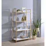 Acme - Ottey Bookshelf 92542 White High Gloss & Gold Finish