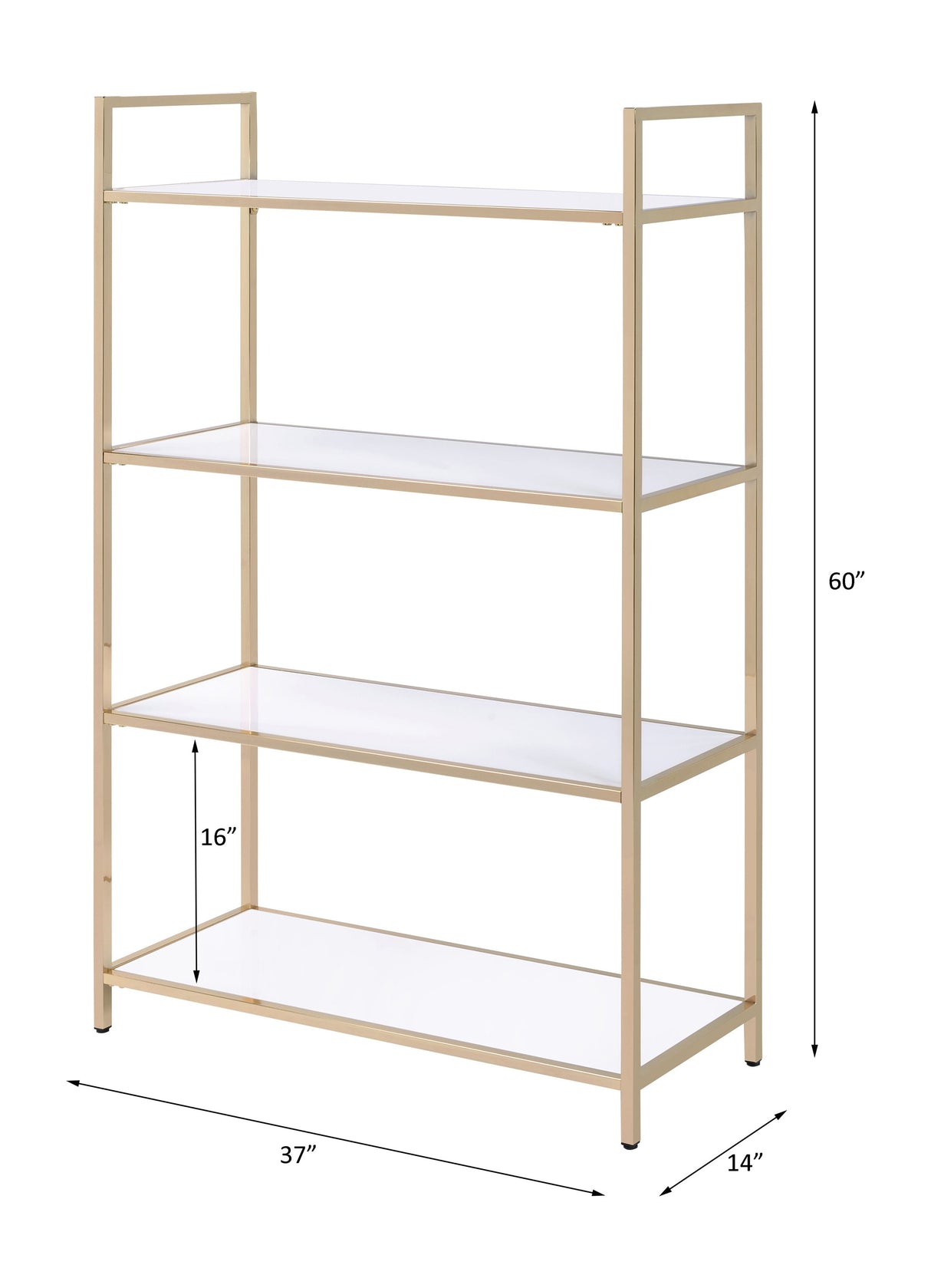 Acme - Ottey Bookshelf 92542 White High Gloss & Gold Finish