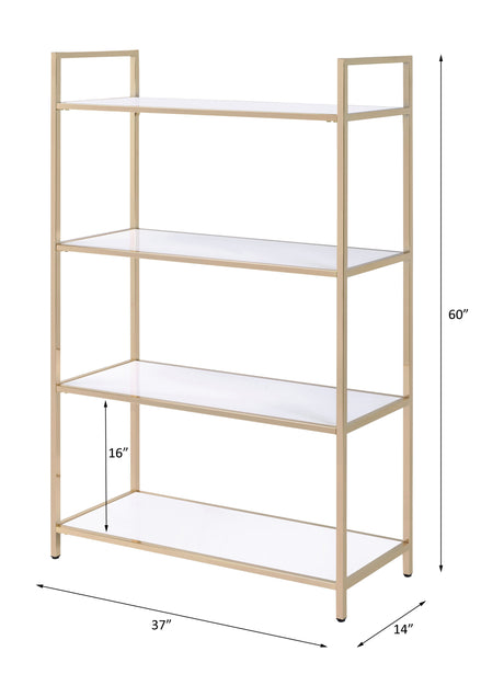 Acme - Ottey Bookshelf 92542 White High Gloss & Gold Finish