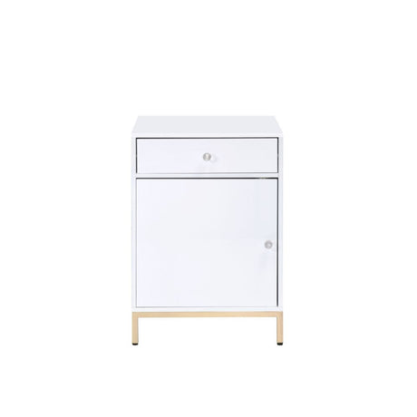 Acme - Ottey Cabinet 92543 White High Gloss & Gold Finish