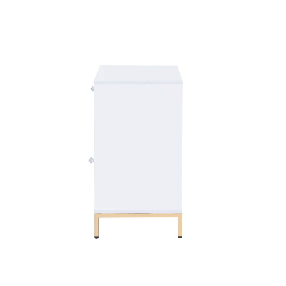 Acme - Ottey Cabinet 92543 White High Gloss & Gold Finish