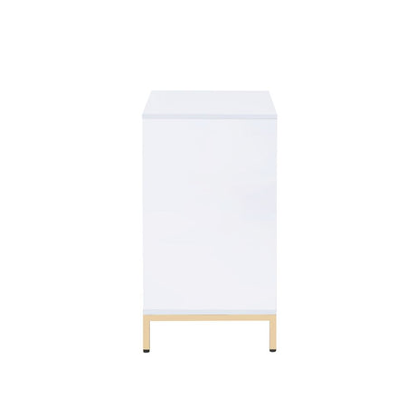 Acme - Ottey Cabinet 92543 White High Gloss & Gold Finish