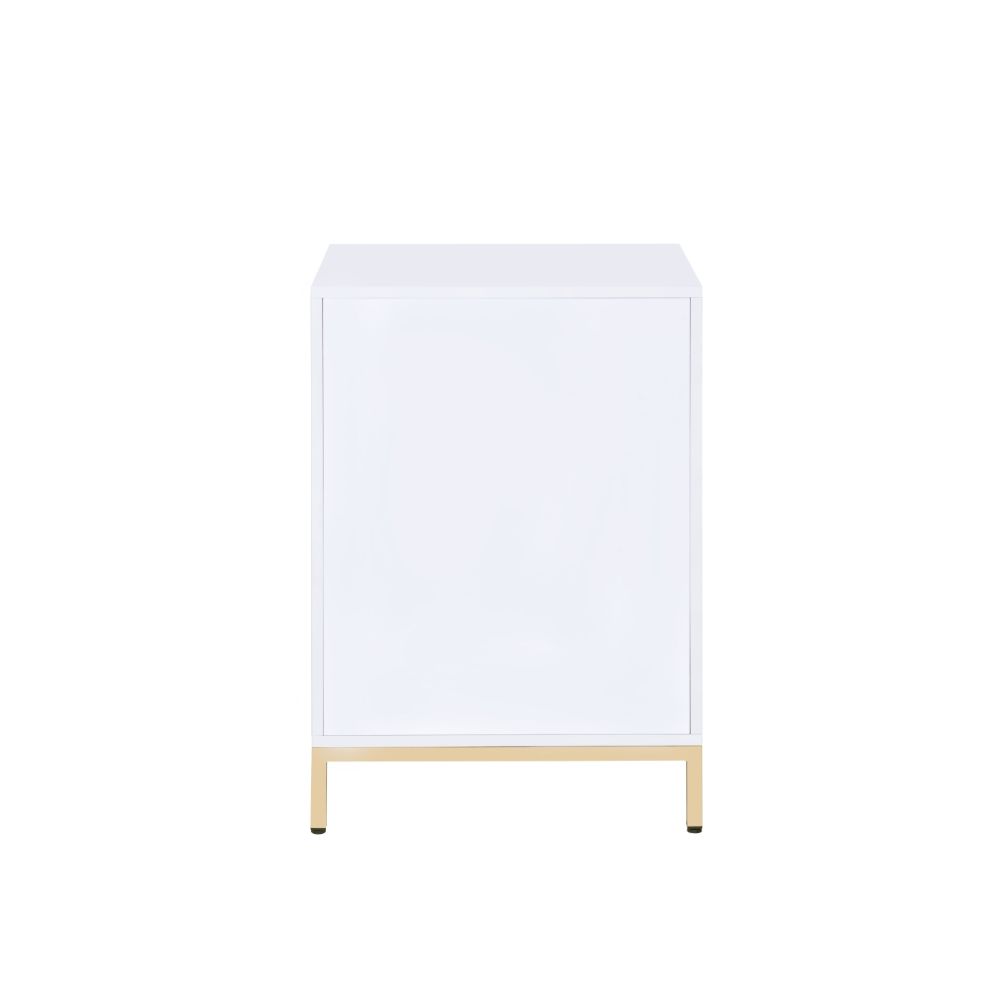 Acme - Ottey Cabinet 92543 White High Gloss & Gold Finish