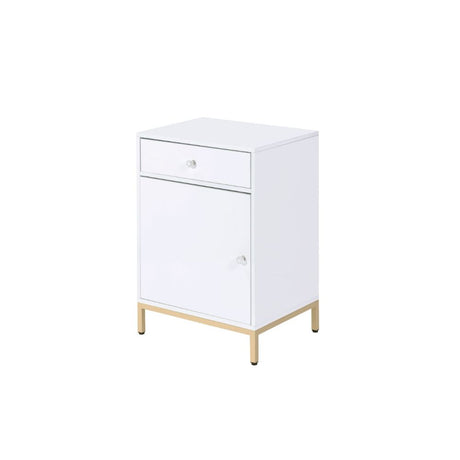 Acme - Ottey Cabinet 92543 White High Gloss & Gold Finish