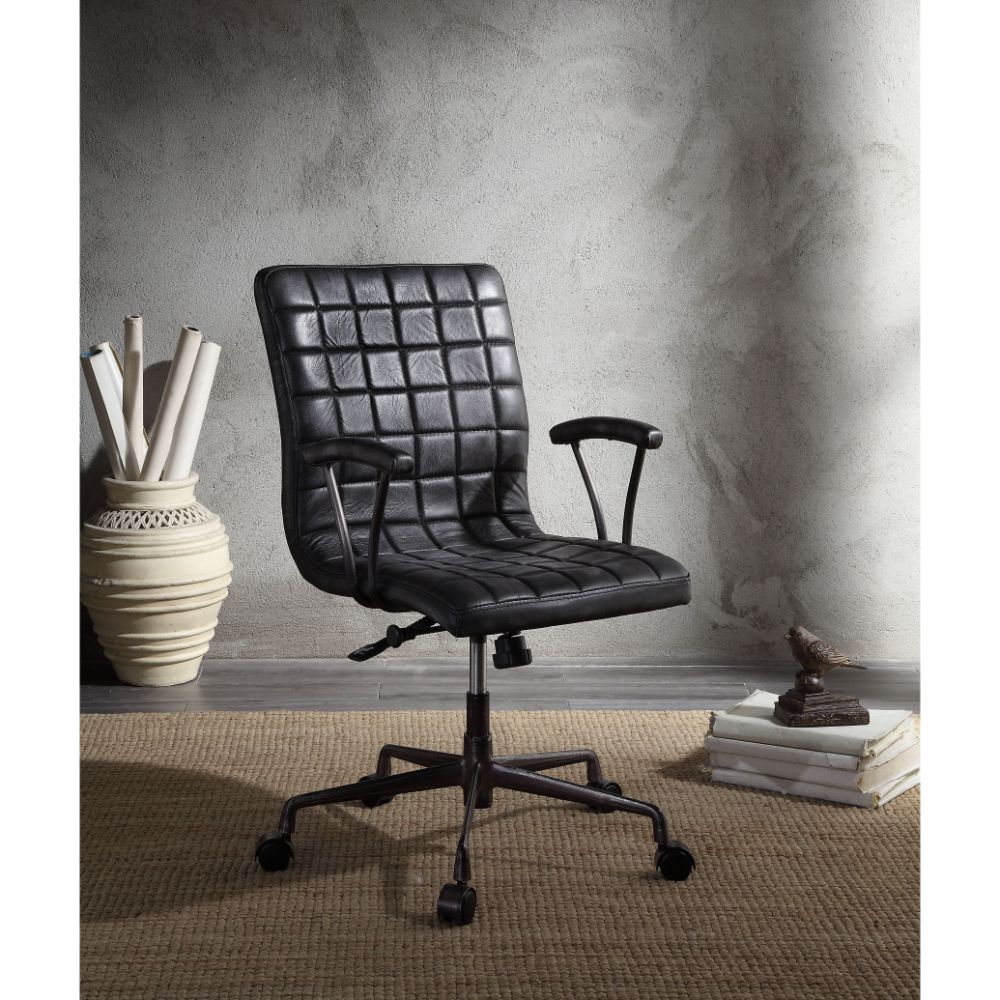 Barack Office Chair 92557 Vintage Black Top Grain Leather & Aluminum | Acme - 92557 - Home Elegance USA - 5