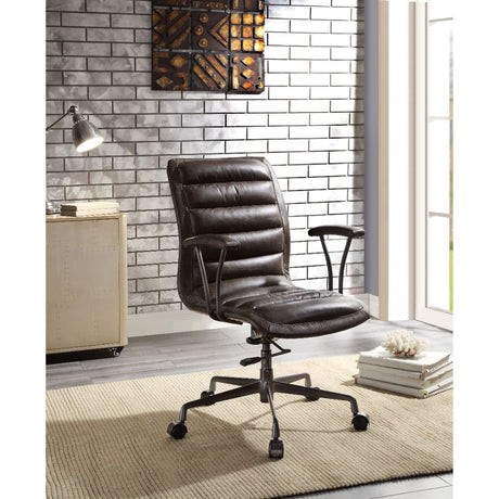 Acme - Zooey Office Chair 92558 Distress Chocolate Top Grain Leather