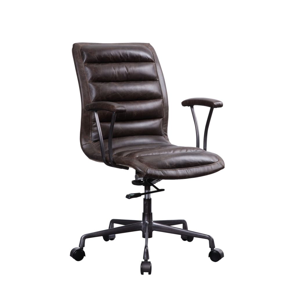 Acme - Zooey Office Chair 92558 Distress Chocolate Top Grain Leather