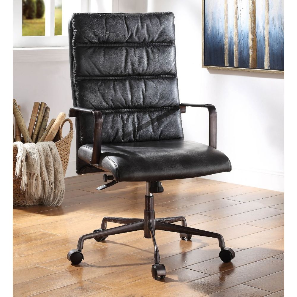 Acme - Jairo Office Chair 92565 Vintage Black Top Grain Leather