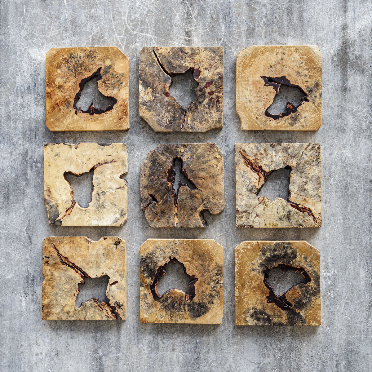Bahati Wood Wall Decor (Set of 9) Natural - Light Brown by Uttermost - View 2