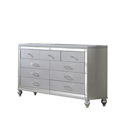 Sterling Mirror Framed 6-Drawer Dresser Made With Wood in Silver Color(INCLUDES ONLY DRESSER)  same as 808857879974 ( CA inventory)