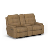 Kerrie Transitional Fabric Power Reclining Loveseat With Console | Flexsteel