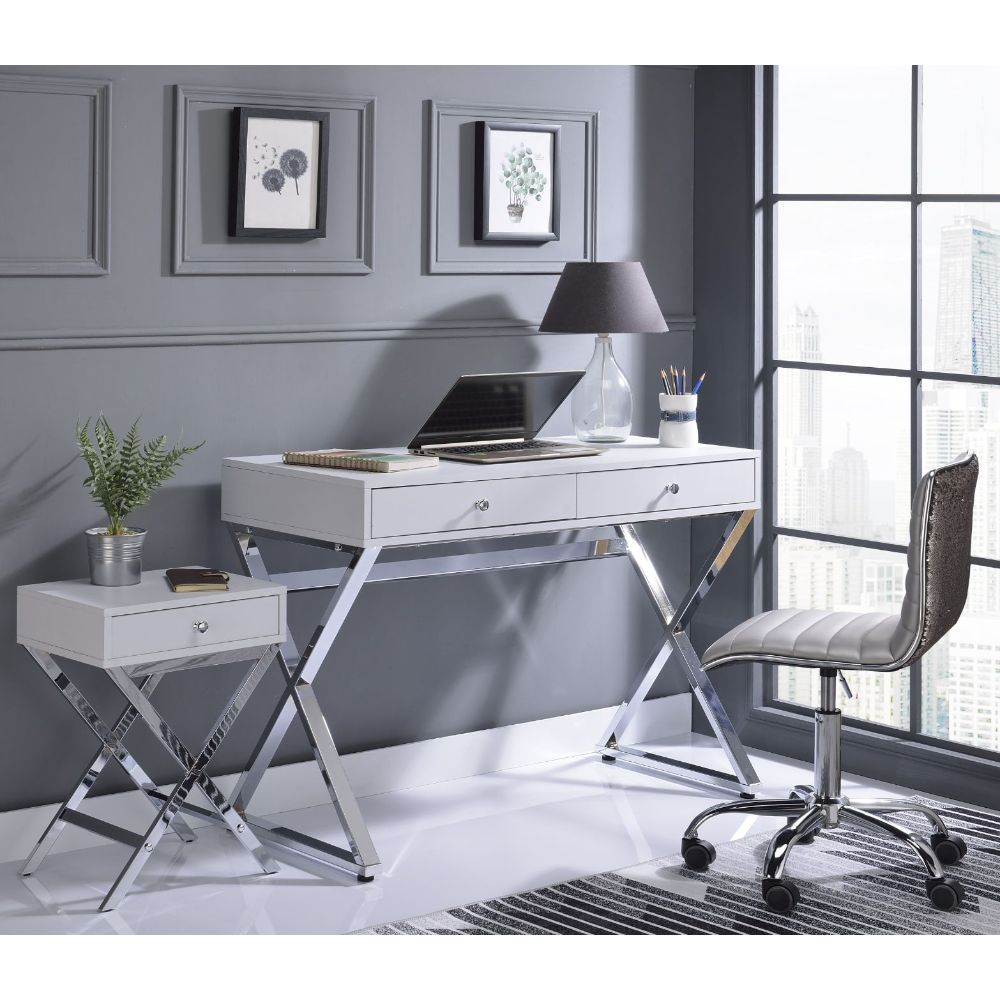 Acme - Coleen Writing Desk(Same Ac00895) 92610 White & Chrome Finish