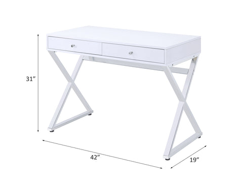 Acme - Coleen Writing Desk(Same Ac00895) 92610 White & Chrome Finish