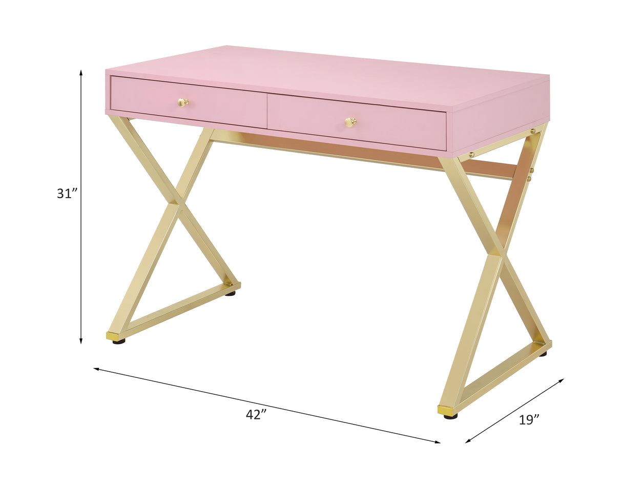 Acme - Coleen Writing Desk(Same Ac00896) 92612 Pink & Gold Finish