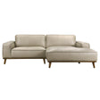Kerrville Beige Leather Right Sectional Sofa with Chaise - Mid-Century Modern Style, Genuine Top Grain Leather, Walnut-Finished Wood Legs - sold by Home Elegance USA