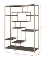 Acme - Scaola Bookshelf 92655 Rustic Gray Oak & Champagne Finish