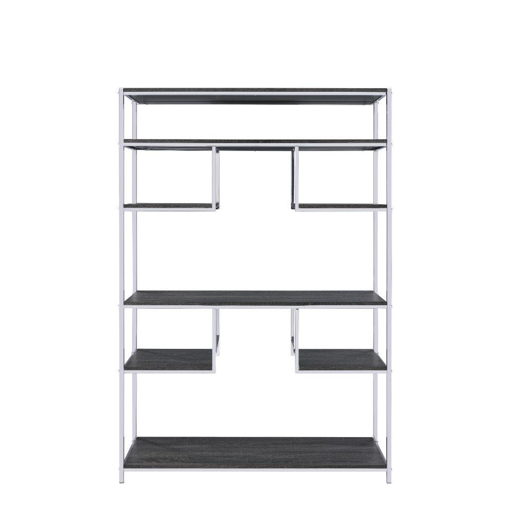 Acme - Vonara Bookshelf 92657 Rustic Gray Oak & Chrome Finish