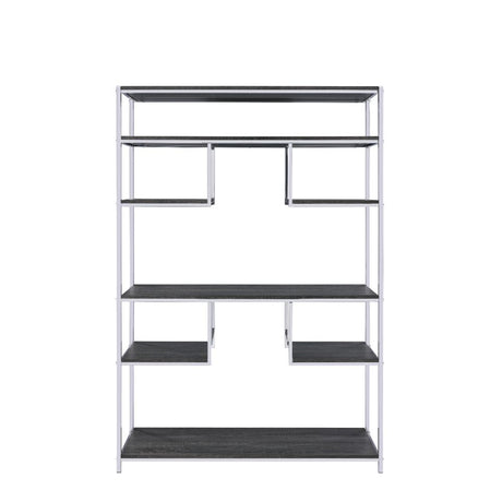 Acme - Vonara Bookshelf 92657 Rustic Gray Oak & Chrome Finish