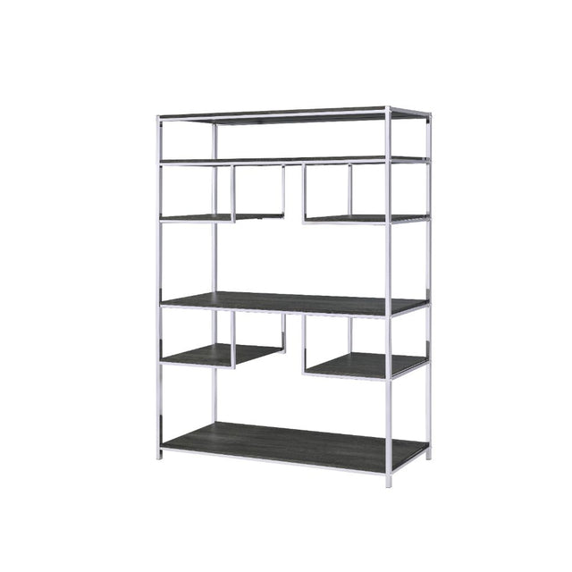 Acme - Vonara Bookshelf 92657 Rustic Gray Oak & Chrome Finish