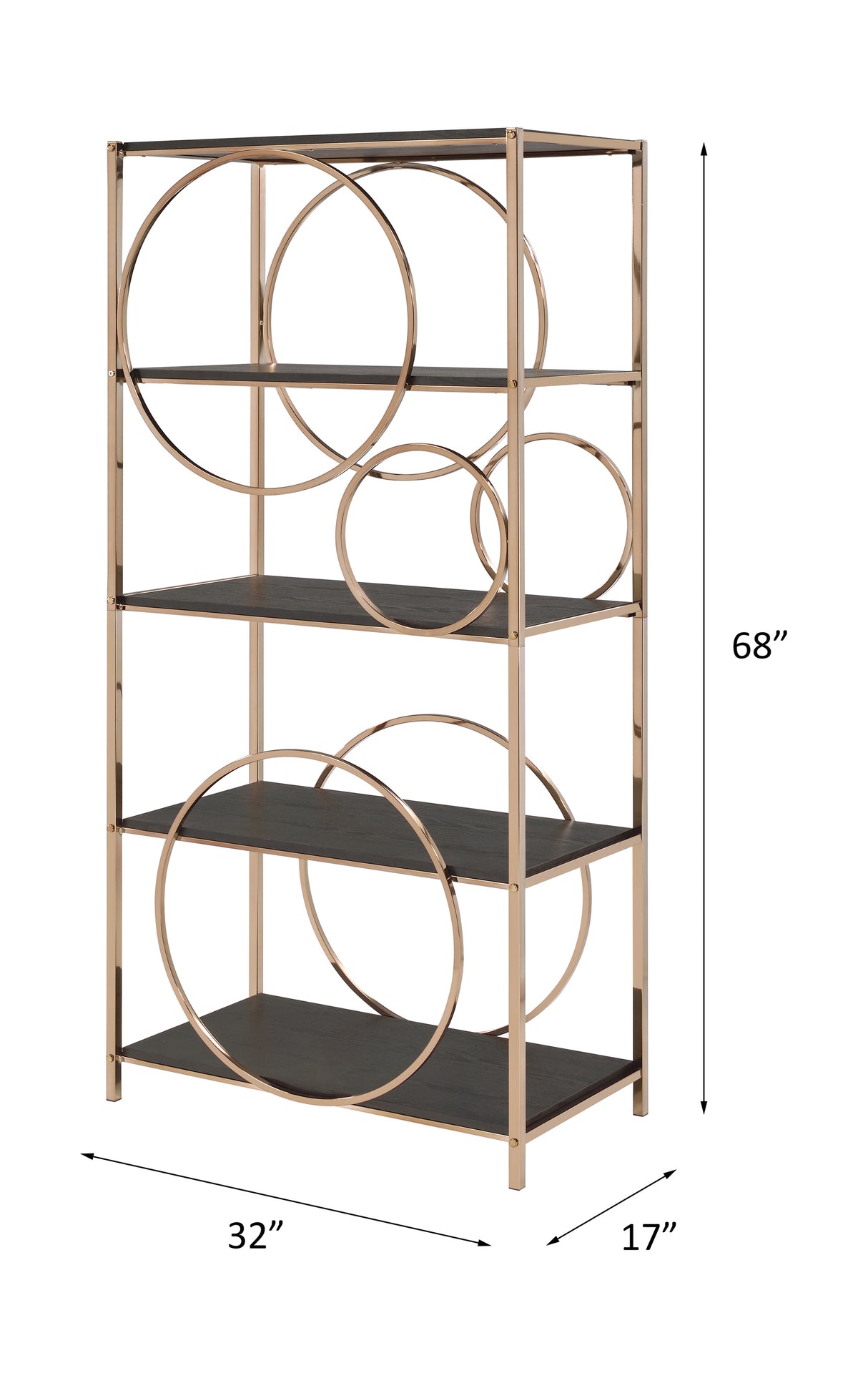 Acme - Hudice Bookshelf 92659 Black Oak & Champagne Finish