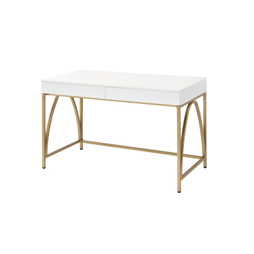 Acme - Lightmane Writing Desk(Same Ac00900) 92660 White High Gloss & Gold Finish