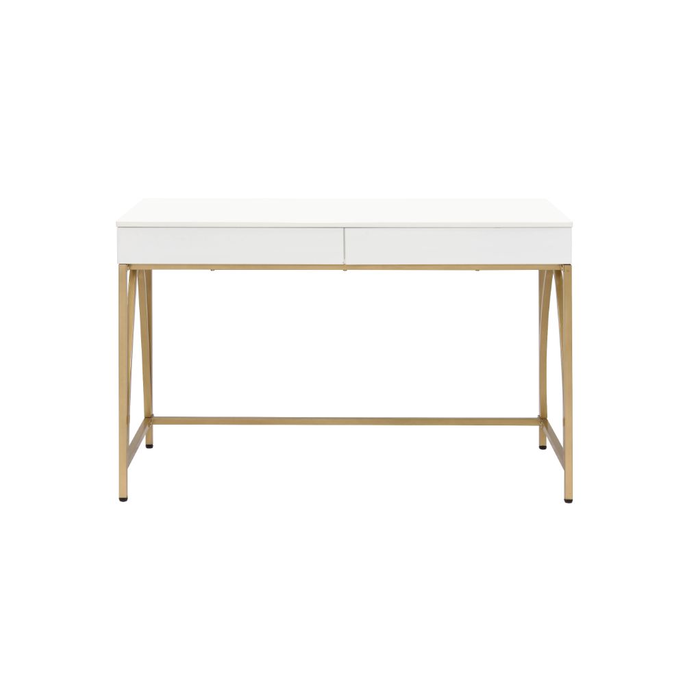 Acme - Lightmane Writing Desk(Same Ac00900) 92660 White High Gloss & Gold Finish