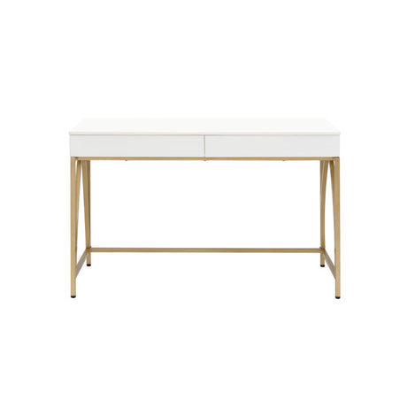 Acme - Lightmane Writing Desk(Same Ac00900) 92660 White High Gloss & Gold Finish