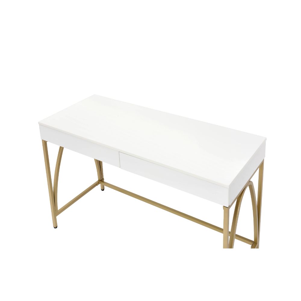 Acme - Lightmane Writing Desk(Same Ac00900) 92660 White High Gloss & Gold Finish