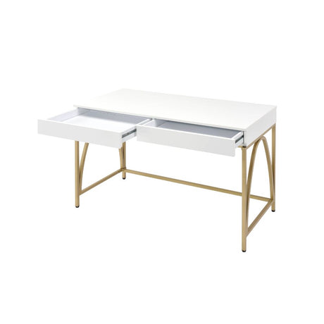 Acme - Lightmane Writing Desk(Same Ac00900) 92660 White High Gloss & Gold Finish