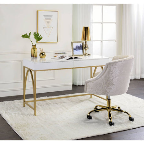 Acme - Lightmane Writing Desk(Same Ac00900) 92660 White High Gloss & Gold Finish