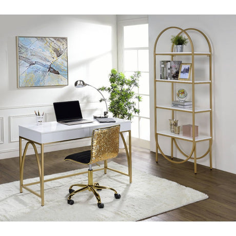 Acme - Lightmane Writing Desk(Same Ac00900) 92660 White High Gloss & Gold Finish