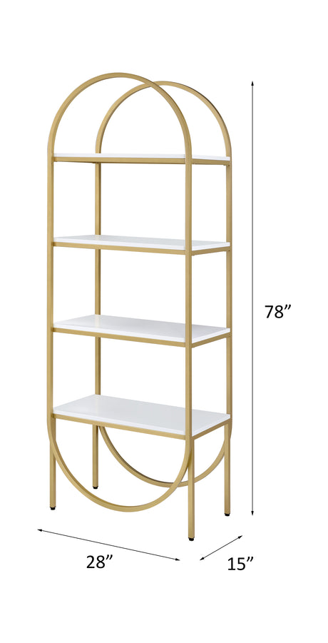 Acme - Lightmane Bookshelf 92662 White High Gloss & Gold Finish