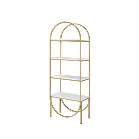 Acme - Lightmane Bookshelf 92662 White High Gloss & Gold Finish