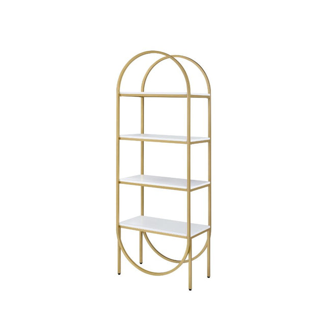 Acme - Lightmane Bookshelf 92662 White High Gloss & Gold Finish