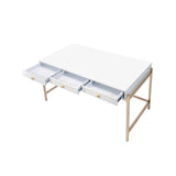 Acme - Ottey Executive Writing Desk 92695 White High Gloss & Gold Finish