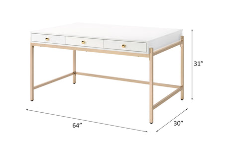 Acme - Ottey Executive Writing Desk 92695 White High Gloss & Gold Finish