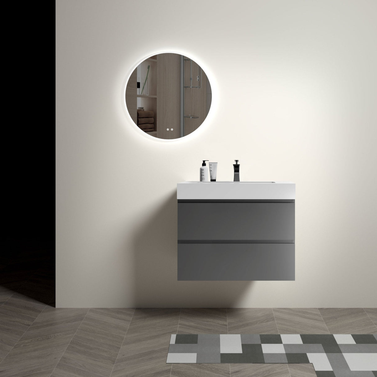 Alice 30" Gray Bathroom Vanity with Sink, Large Storage Wall Mounted Floating Bathroom Vanity for Modern Bathroom, One - Piece White Sink Basin without Drain and Faucet - W1865S00005 - Home Elegance USA - 1