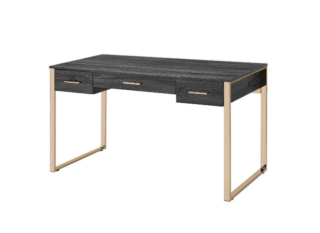 Acme - Perle Writing Desk W/USB(Same Ac00897) 92715 Champagne Gold & Black Finish