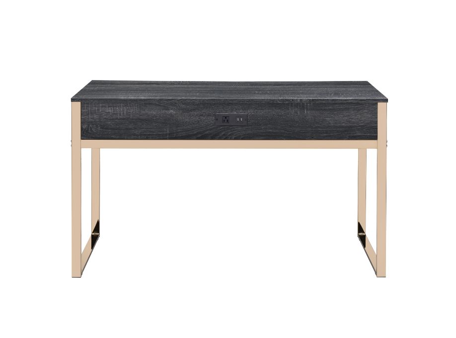 Acme - Perle Writing Desk W/USB(Same Ac00897) 92715 Champagne Gold & Black Finish