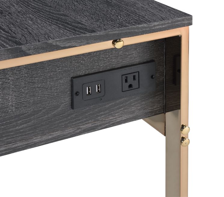 Acme - Perle Writing Desk W/USB(Same Ac00897) 92715 Champagne Gold & Black Finish