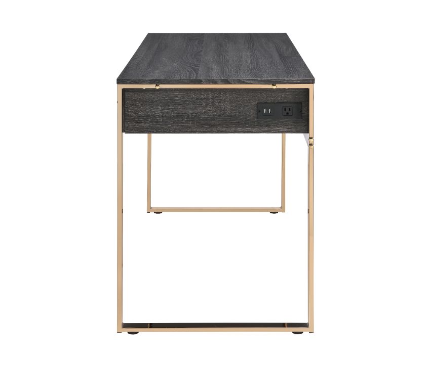 Acme - Perle Writing Desk W/USB(Same Ac00897) 92715 Champagne Gold & Black Finish