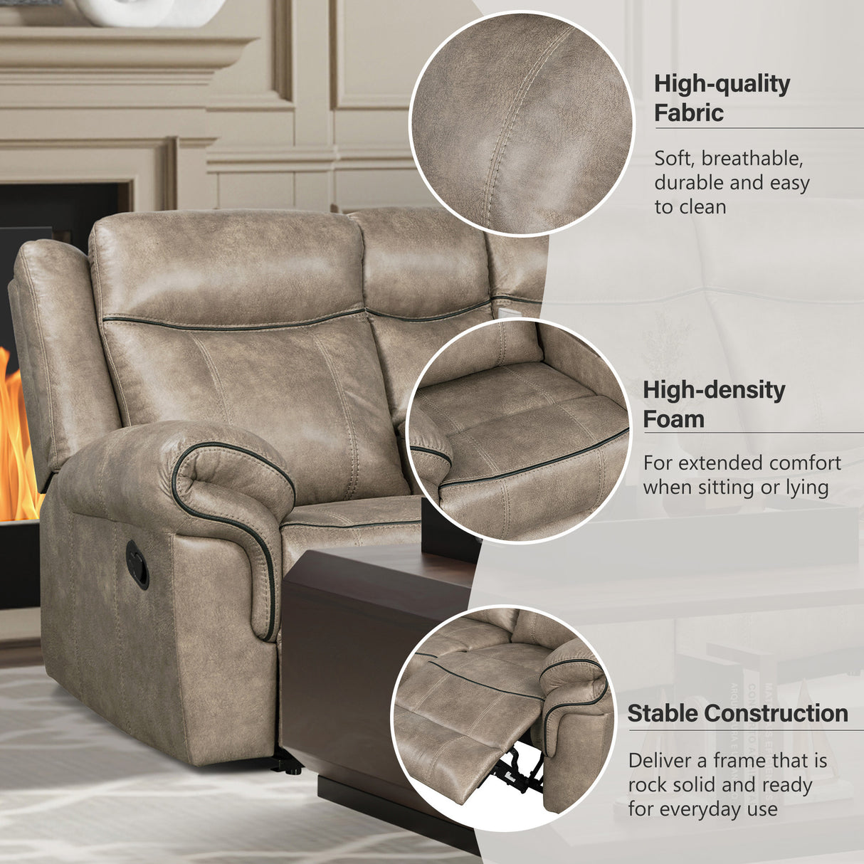 Home Theater Seating Manual Recliner with Cup Holder, Hide-Away Storage, 2 USB Ports and 2 Power Sockets for Living Room, Home Theater, Brown - Home Elegance USA