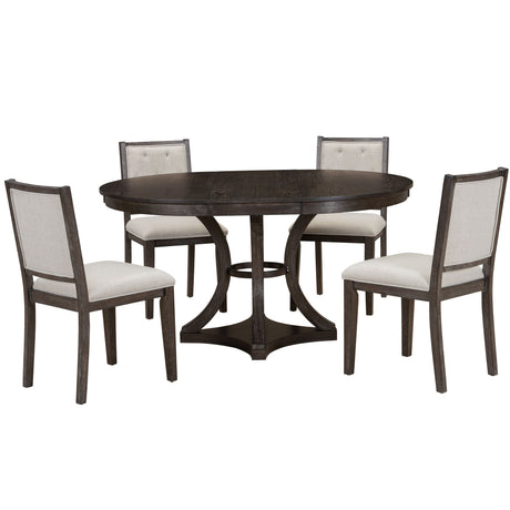 TREXM 5-Piece Retro Functional Dining Table Set Extendable Round Table and 4 Upholstered Chairs for Dining Room and Living Room (Espresso) - sold by Home Elegance USA