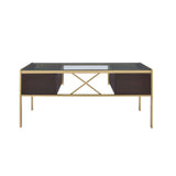 Acme - Yumia Writing Desk 92785 Clear Glass Top & Gold Finish