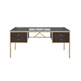 Acme - Yumia Writing Desk 92785 Clear Glass Top & Gold Finish