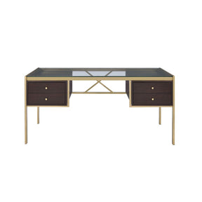 Acme - Yumia Writing Desk 92785 Clear Glass Top & Gold Finish