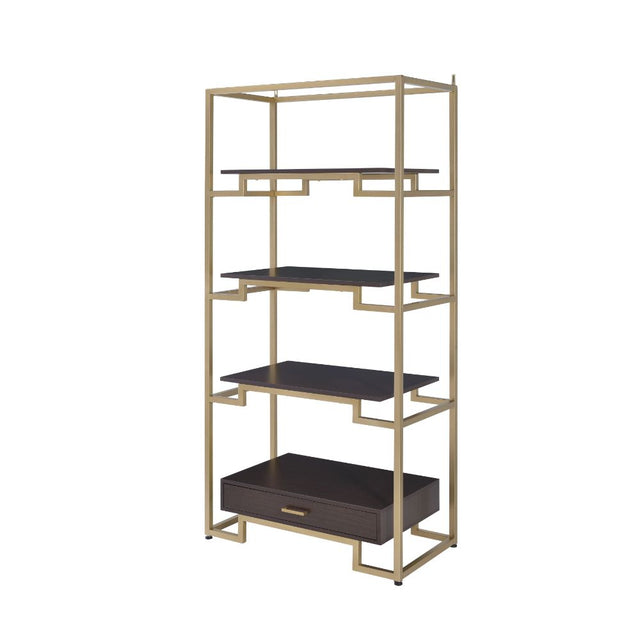 Acme - Yumia Bookshelf 92787 Clear Glass & Gold Finish