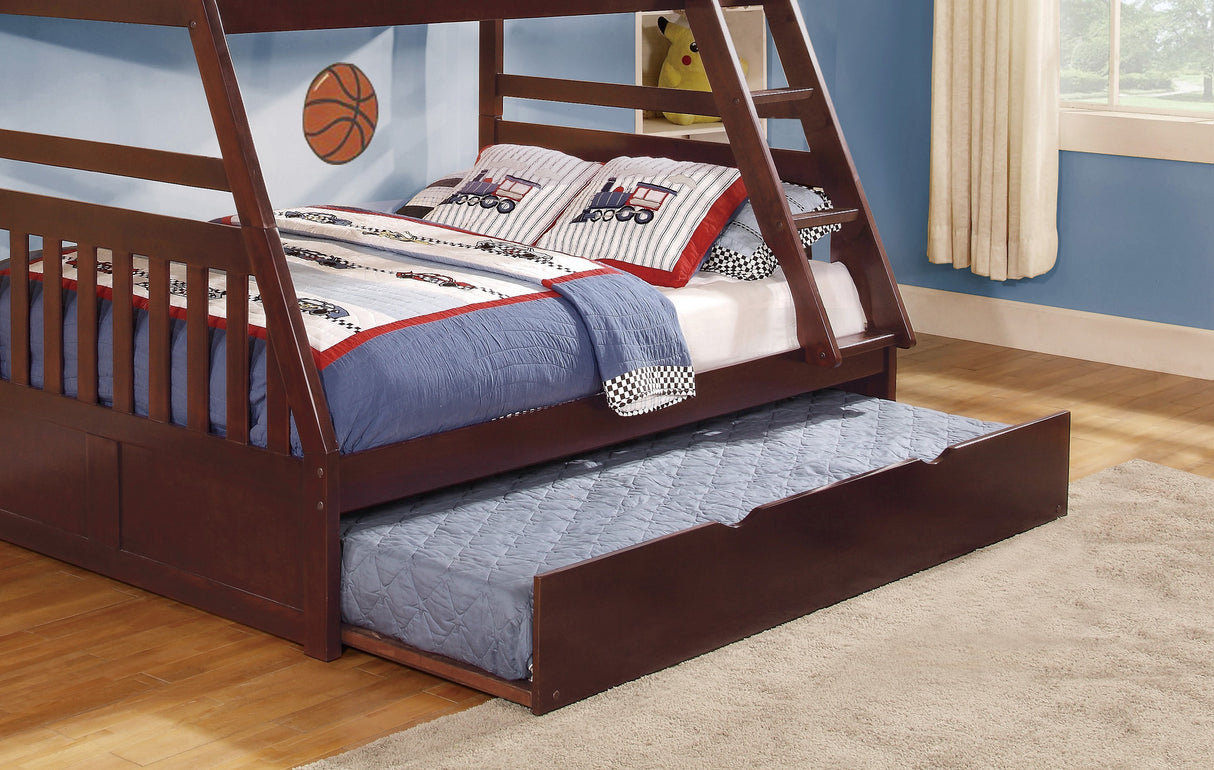 1pc Twin/Full Bunk Bed with Twin Trundle Dark Cherry Finish Wooden Bedroom Furniture - sold by Home Elegance USA