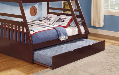 1pc Twin/Full Bunk Bed with Twin Trundle Dark Cherry Finish Wooden Bedroom Furniture - sold by Home Elegance USA